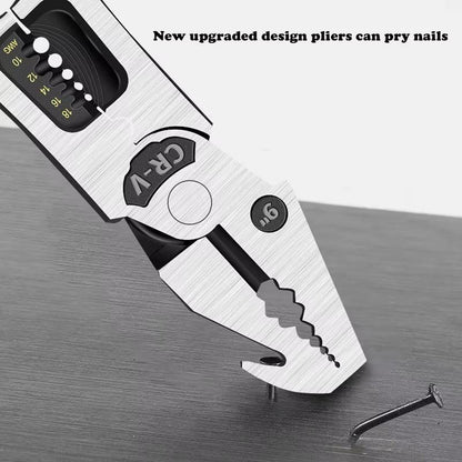Heavy Duty 9 In 1 Multi Function Pliers Nail Pry Wire Stripper Cutter CR V Steel Professional Tool