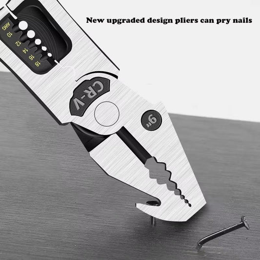 Heavy Duty 9 In 1 Multi Function Pliers Nail Pry Wire Stripper Cutter CR V Steel Professional Tool
