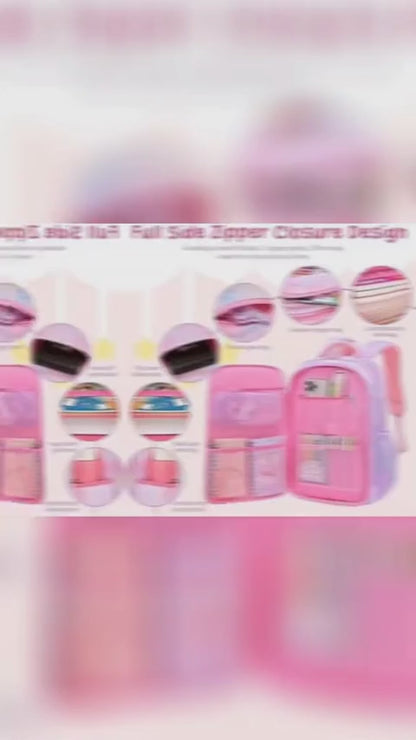 Princess Dream Rainbow School Backpack – Large Capacity Ergonomic Pastel Book Bag for Girls (44×31×13 cm)
